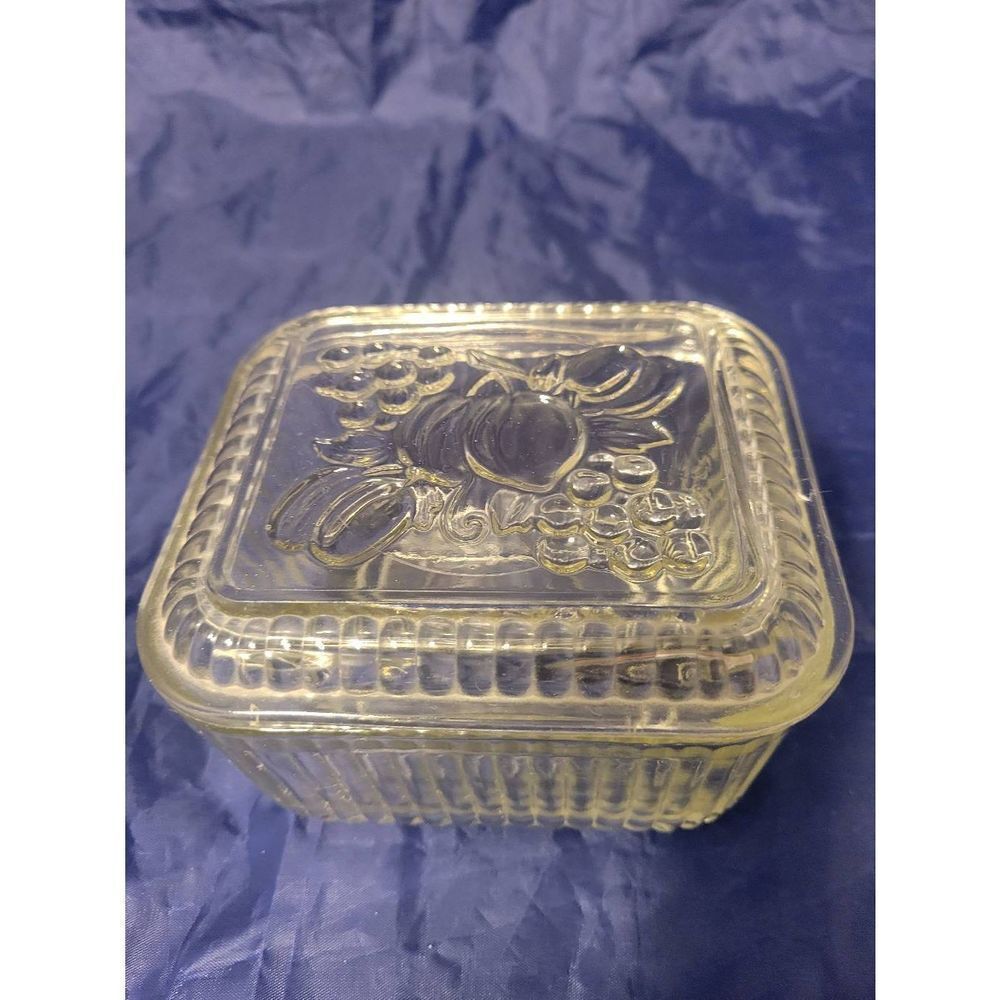 Vintage Federal Refrigerator‎ Dish w/lid Ribbed Clear Depression Glass Fruit